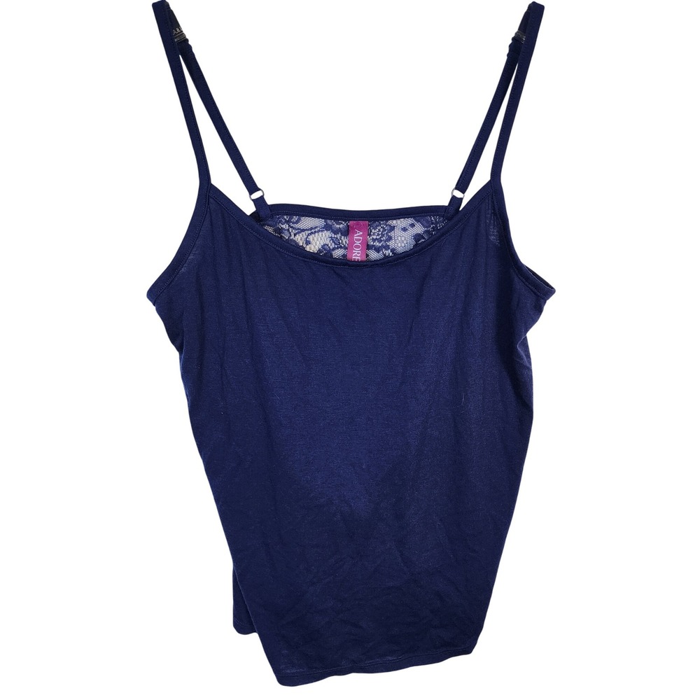 Adore Me Navy Blue Lace Trim Cami Women's Size M Lacy‎ Back Preppy Layering